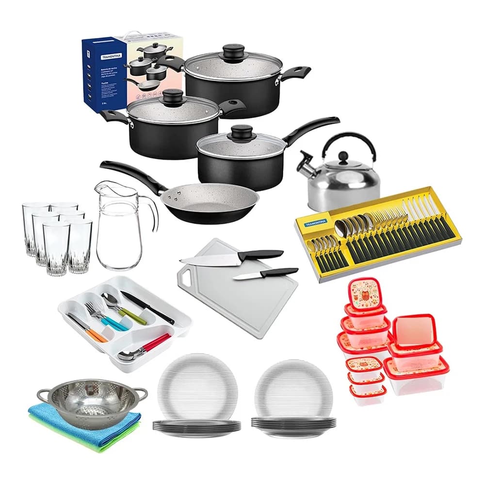 Set Vajilla Kit Cocina 68 Piezas Ollas Cubiertos Vasos — imagen 1 de 9