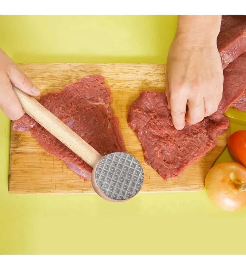 Martillo En Madera Para Tiernizar Carne Caras En Acero Inox — miniatura 4