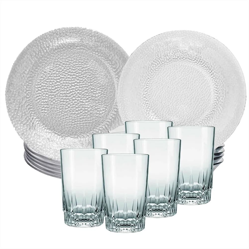 Juego Vajilla 18 Piezas Plato Llano Hondo Vasos Vidrio — imagen 1 de 1
