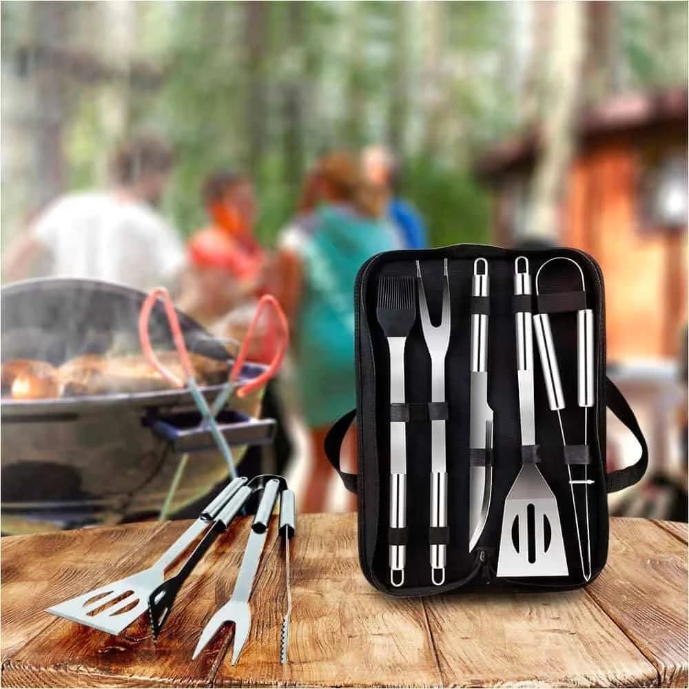 Juego Asador 5 Piezas Parrilla Barbacoa Tenedor Pinza — miniatura 3