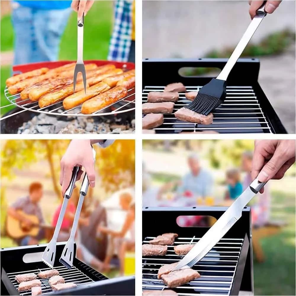 Juego Asador 5 Piezas Parrilla Barbacoa Tenedor Pinza — miniatura 4