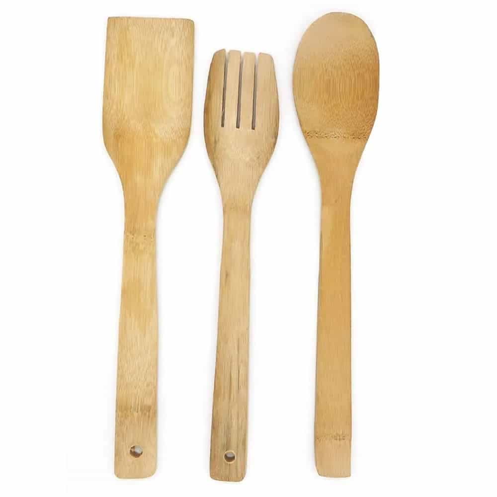 Juego De Menage Bambu Madera Espatula Cucharon 3 Piezas