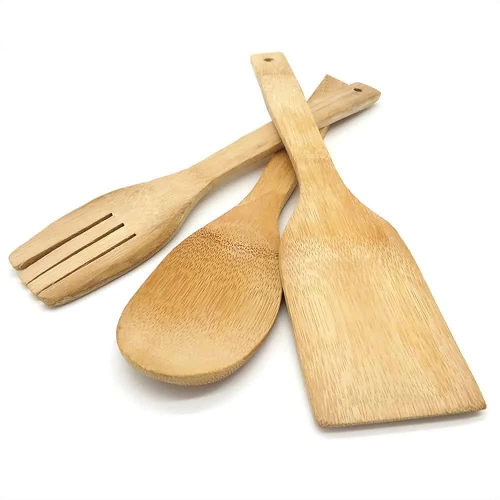 Juego De Menage Bambu Madera Espatula Cucharon 3 Piezas — miniatura 2