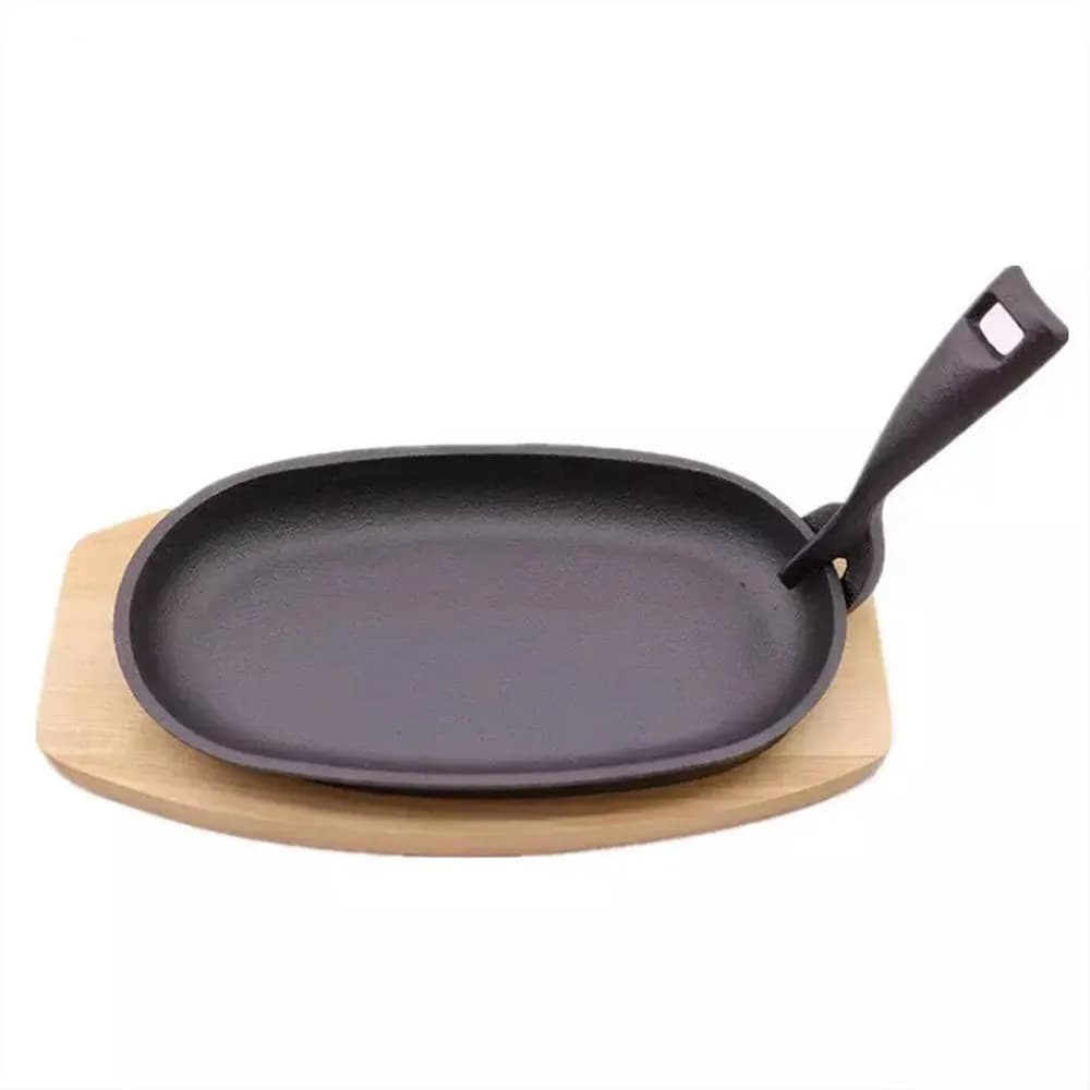 Plancha Grill Oval 24 Cm Hierro Con Base De Madera Grupo Dos — miniatura 2
