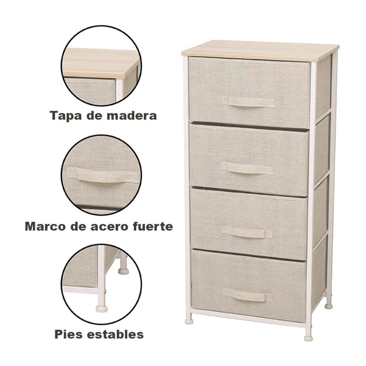 Mueble Organizador Tela Acero Y Madera 4 Cestos Cajones — miniatura 2