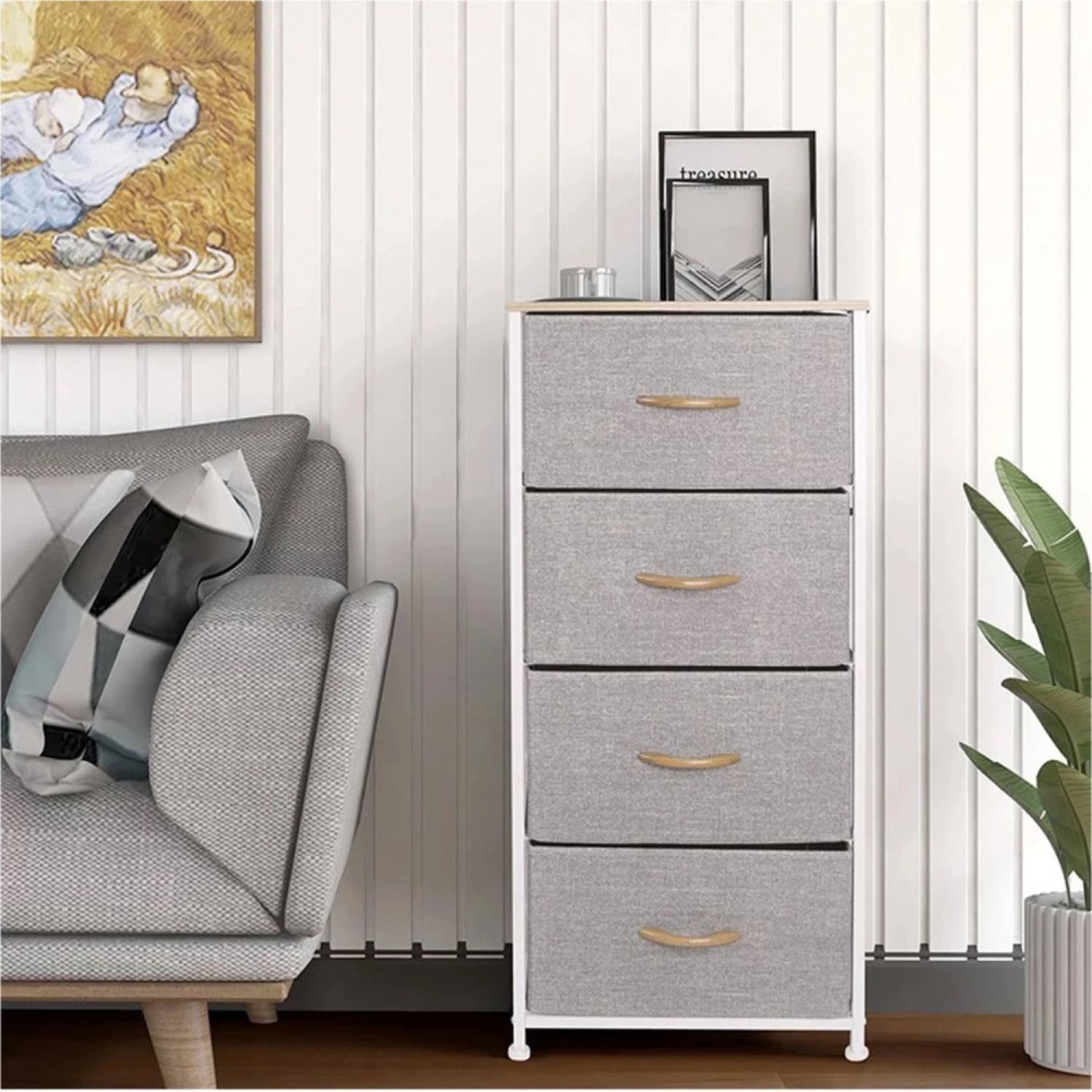 Mueble Organizador Tela Acero Y Madera 4 Cestos Cajones — miniatura 5