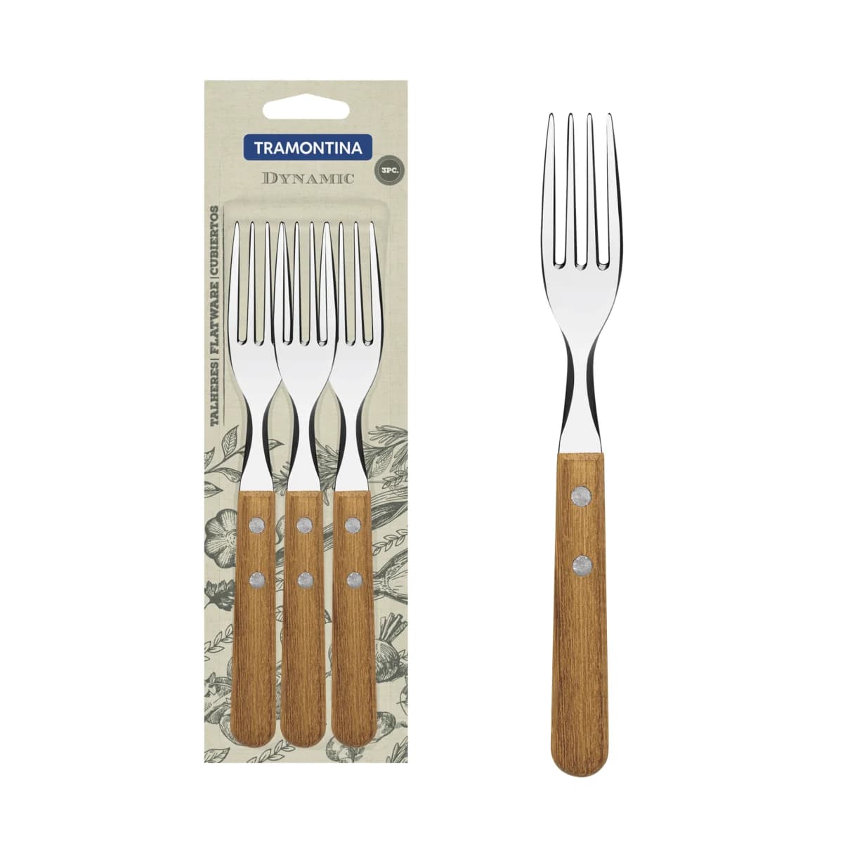 Tenedor Tramontina Mango De Madera Dynamic X3 Unid — miniatura 2