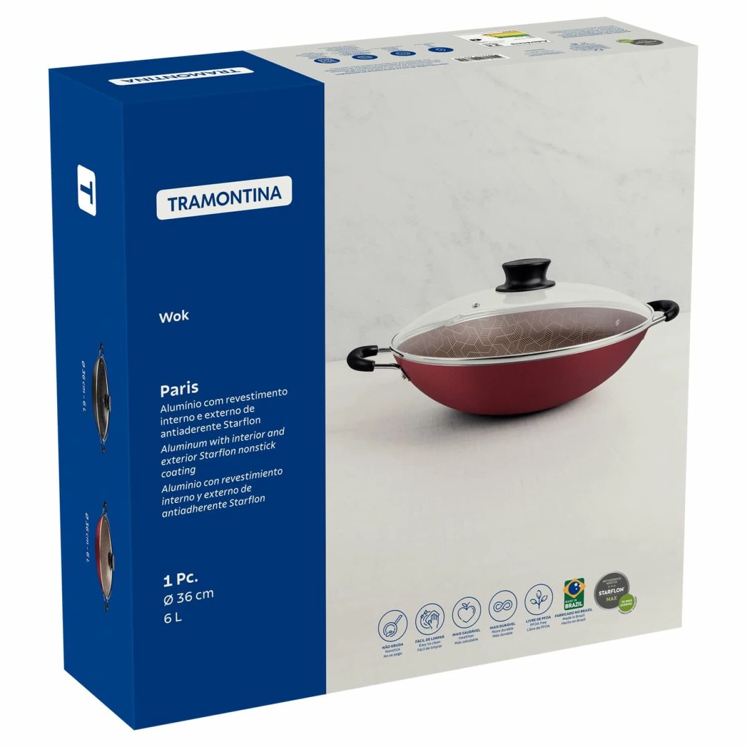 Sarten Wok Tramontina Antiadherente Tapa Vidrio 36 Cm Paris — miniatura 4