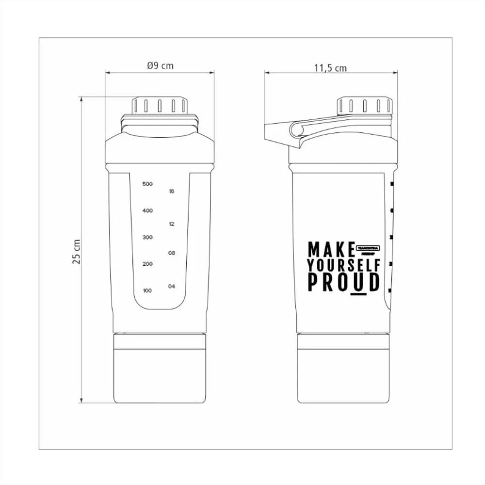 Botella Shaker Tramontina Vaso Mezclador Suplementos Deporte — miniatura 6
