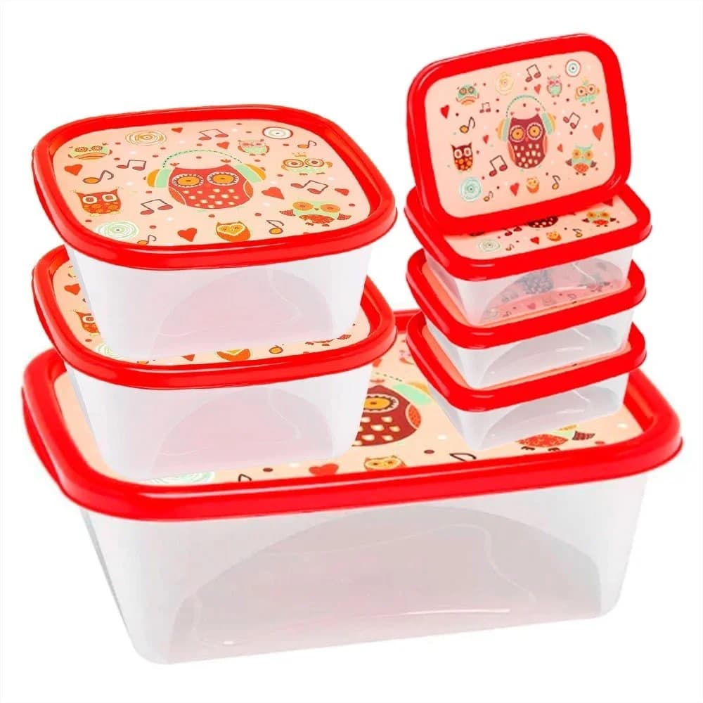 Juego Tupper 7 Piezas Plastico Libre Bpa Contenedores Buho — imagen 1 de 1