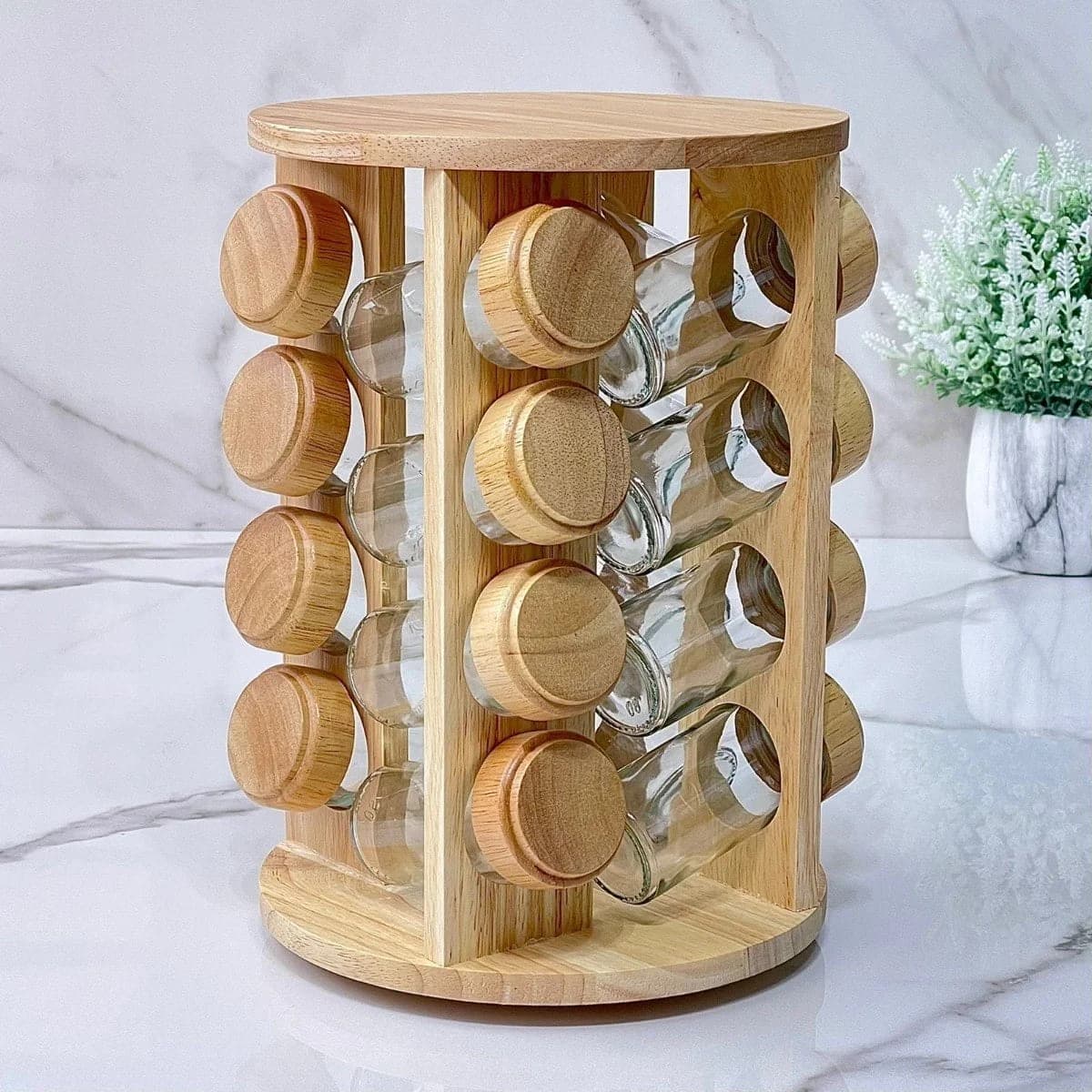 Especiero Giratorio 12 Frascos Porta Condimento Madera — miniatura 2