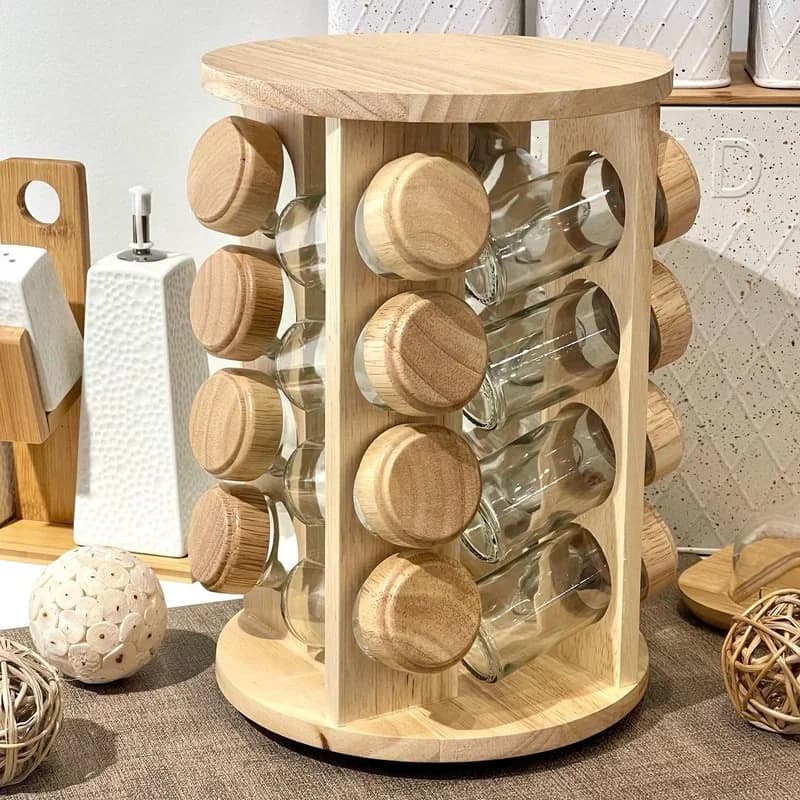 Especiero Giratorio 12 Frascos Porta Condimento Madera — miniatura 3