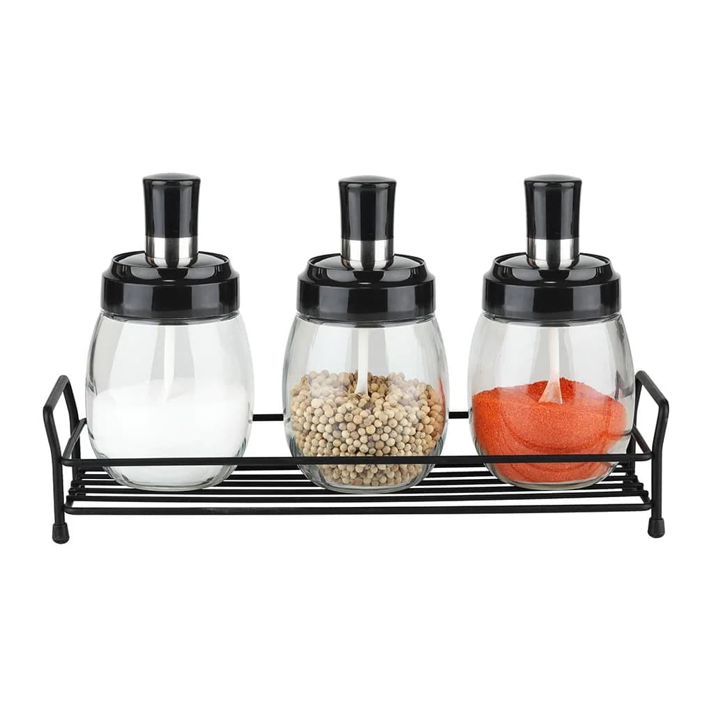 Especiero Con Soporte De Metal 3 Frascos Vidrio 290 Ml — imagen 1 de 2