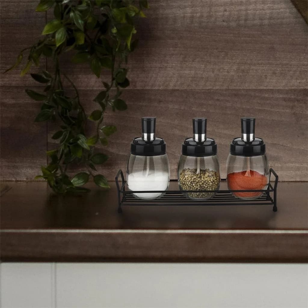 Especiero Con Soporte De Metal 3 Frascos Vidrio 290 Ml — imagen 2 de 2