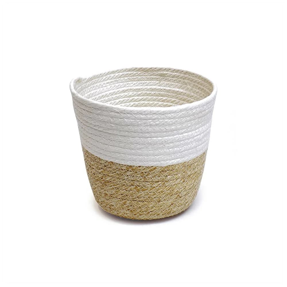 Cesto Tejido Canasto Maceta 26 Cm X 21 Cm Blanco Beige — imagen 1 de 1