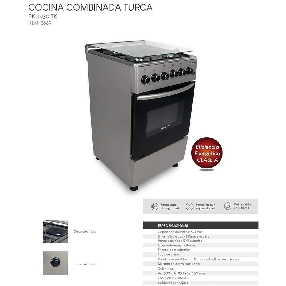 Cocina Punktal Turca Pk-1930tk Gas 4 Hornallas Inox 52l — miniatura 6