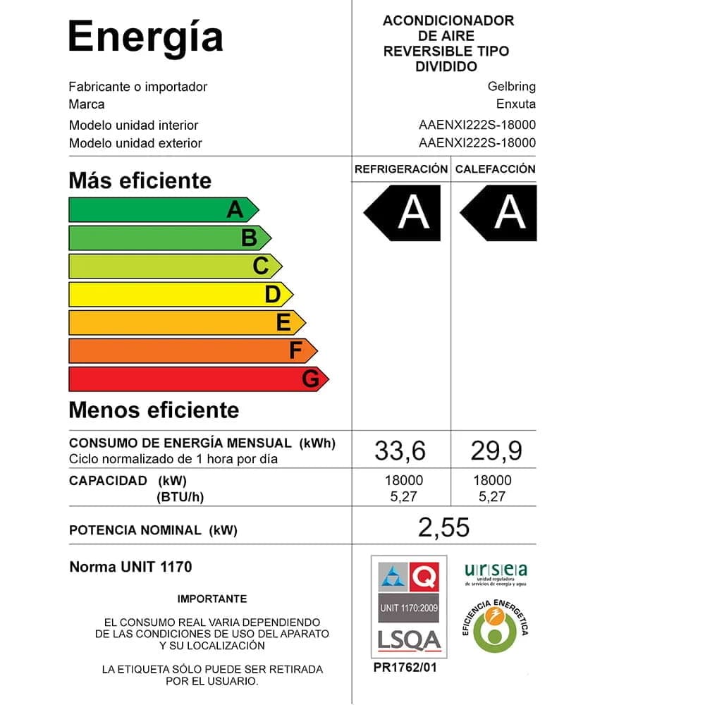 Aire Acondicionado Enxuta Split Inverter 18000 Btu Smart — imagen 4 de 4