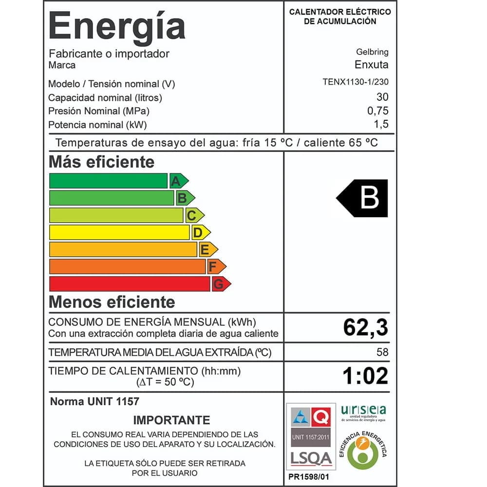Termotanque Electrico Enxuta Tenx1130-1 Blanco 30L 230v — miniatura 2