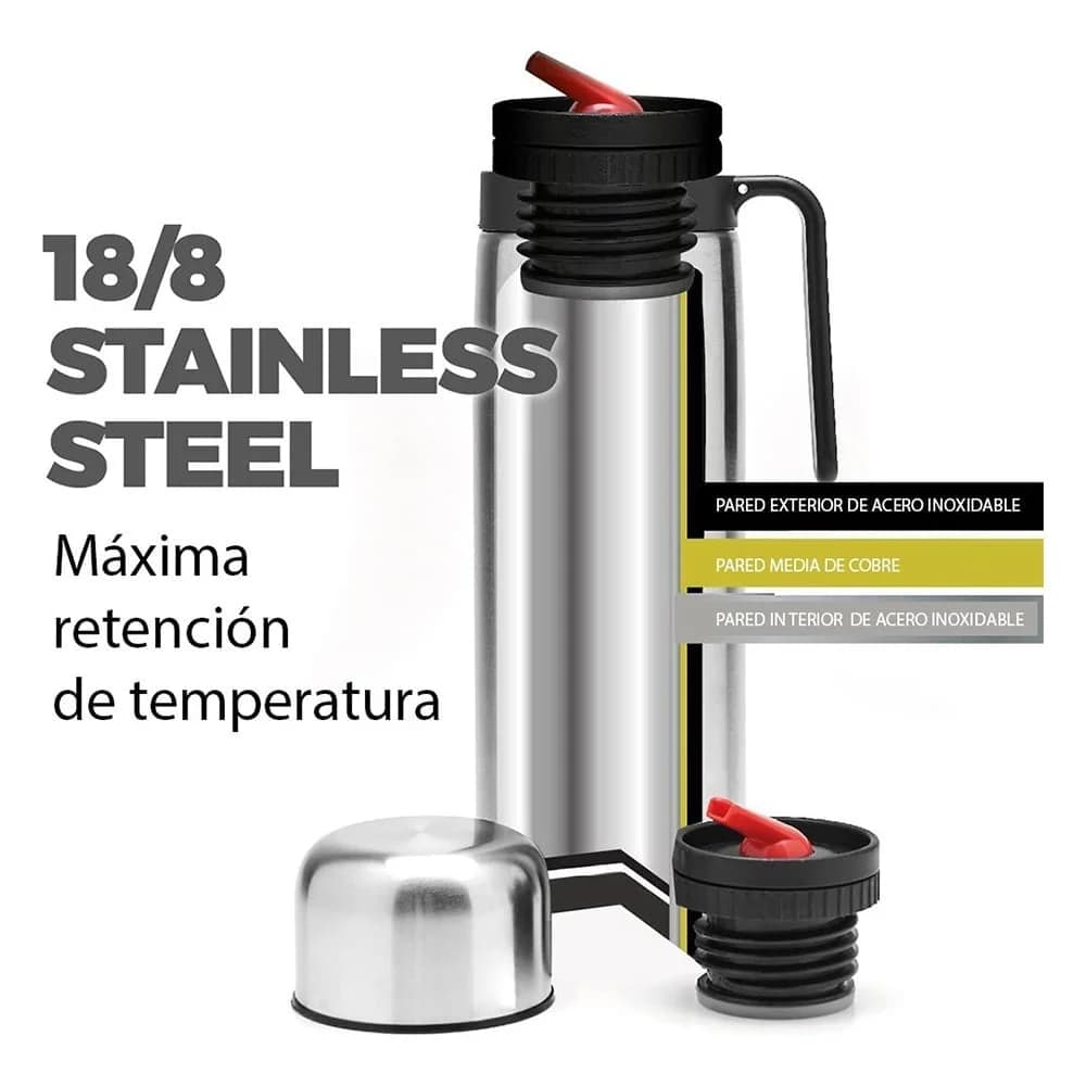 Termo Bala 1 L Acero Inoxidable Frio Calor Tapon Cebador — imagen 2 de 4