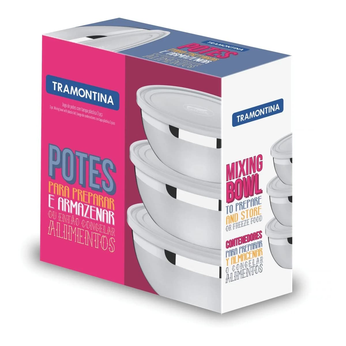 Juego De Bowls Tramontina 3 Pzs Acero Inoxtapa Plastico — miniatura 2