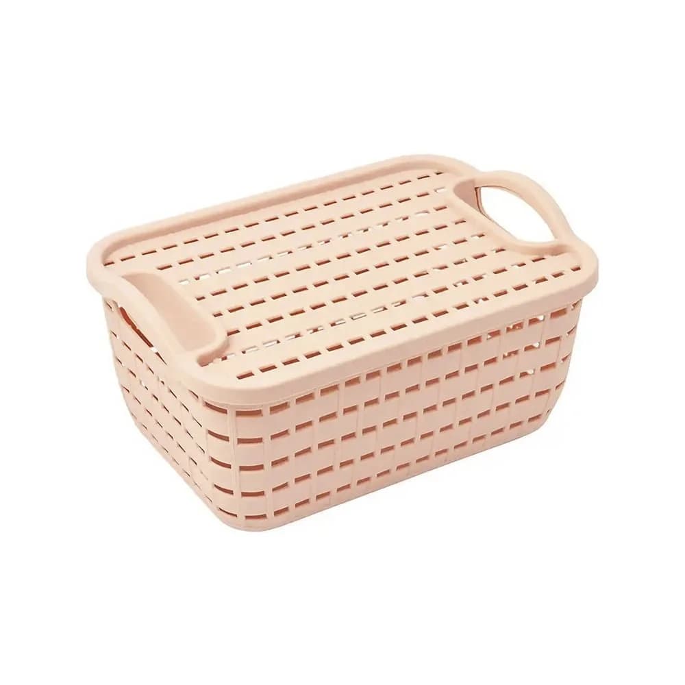 Caja Organizadora Plastico Simil Ratan C/tapa 37 Cm Con Asas — imagen 1 de 2