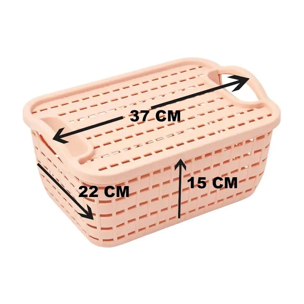 Caja Organizadora Plastico Simil Ratan C/tapa 37 Cm Con Asas — miniatura 2