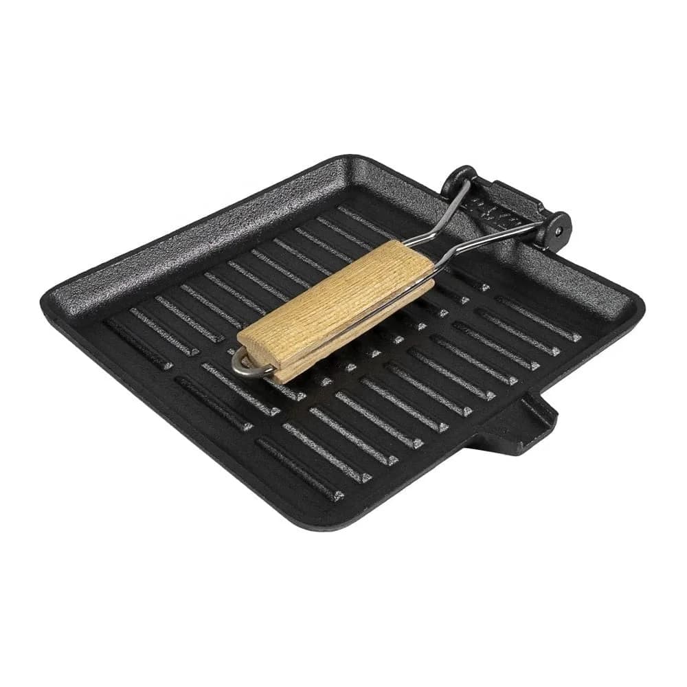 Pancha Grill Bifera Cuadrada Hierro Con Mango Madera 24 Cm — imagen 2 de 4