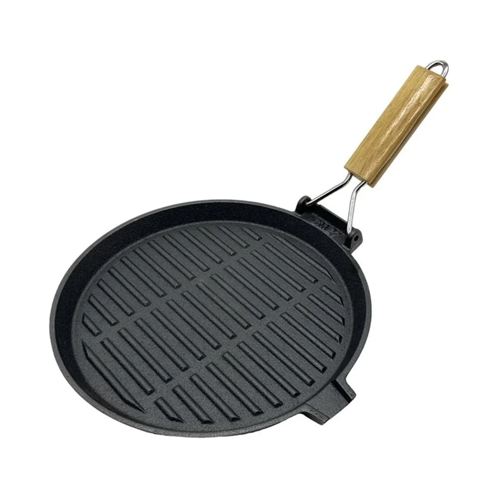 Pancha Grill Bifera Redonda Hierro Con Mango Madera 24 Cm — imagen 1 de 5