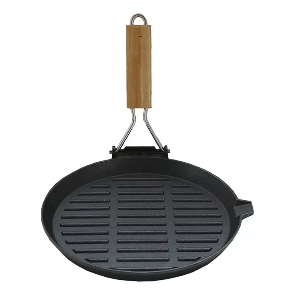Pancha Grill Bifera Redonda Hierro Con Mango Madera 24 Cm — miniatura 2