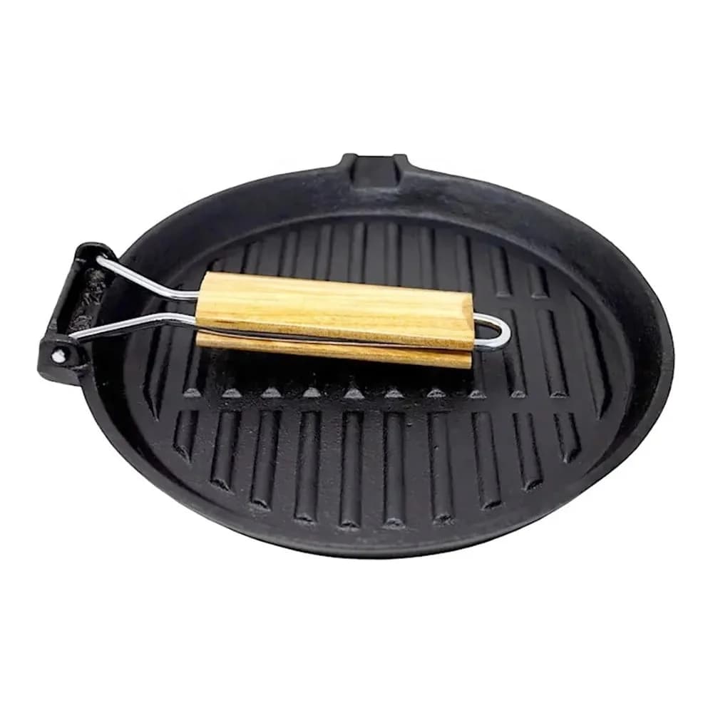 Pancha Grill Bifera Redonda Hierro Con Mango Madera 24 Cm — miniatura 3