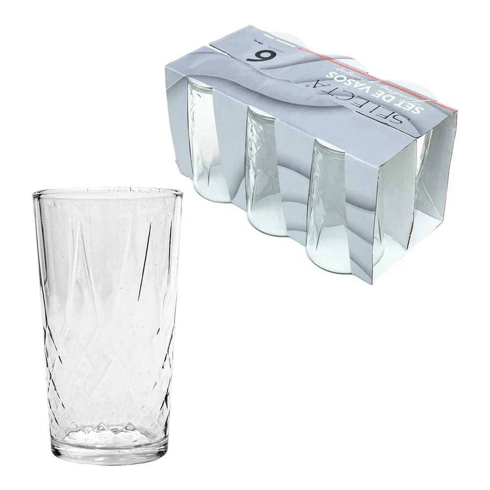 Set De Vaso Vidrio Refresco 365 Ml Diamante X 6 Unidades — imagen 1 de 2