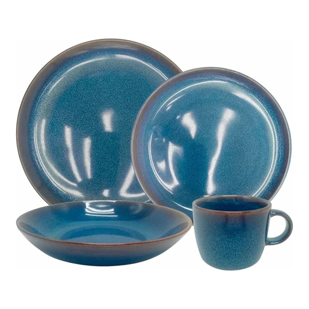 Juego De Vajilla Ceramica 16 Piezas Con Taza Organic Azul — imagen 1 de 6