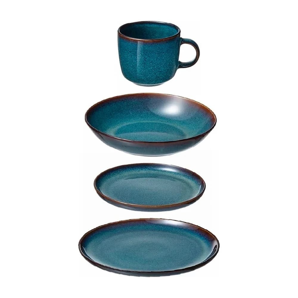 Juego De Vajilla Ceramica 16 Piezas Con Taza Organic Azul — imagen 5 de 6