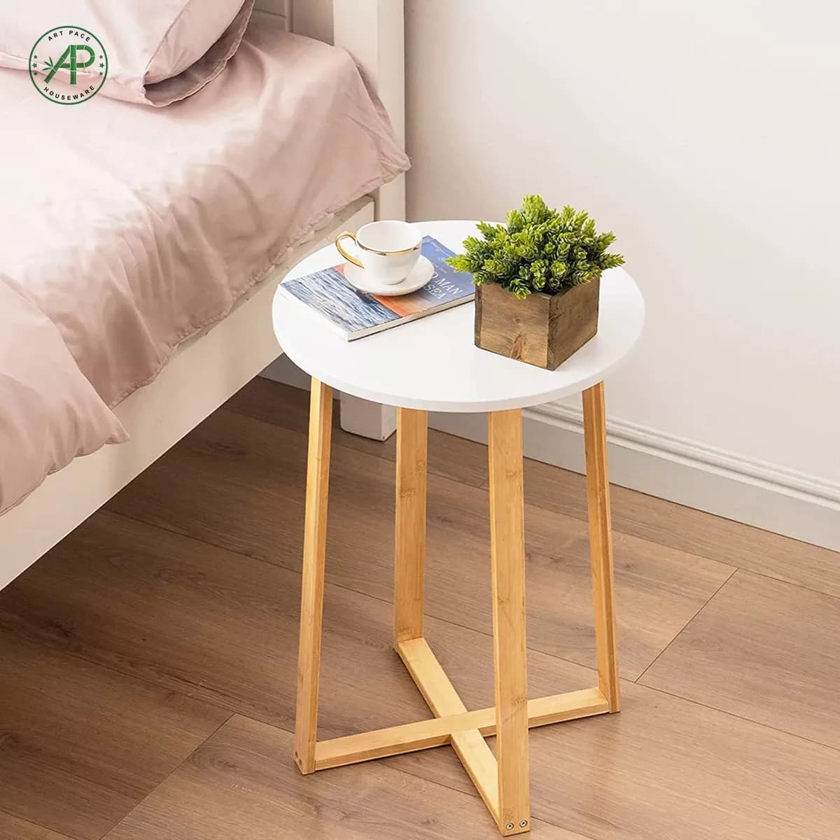 Mesa Redonda Auxiliar Bamboo Madera 40x40x60 Cm — miniatura 2