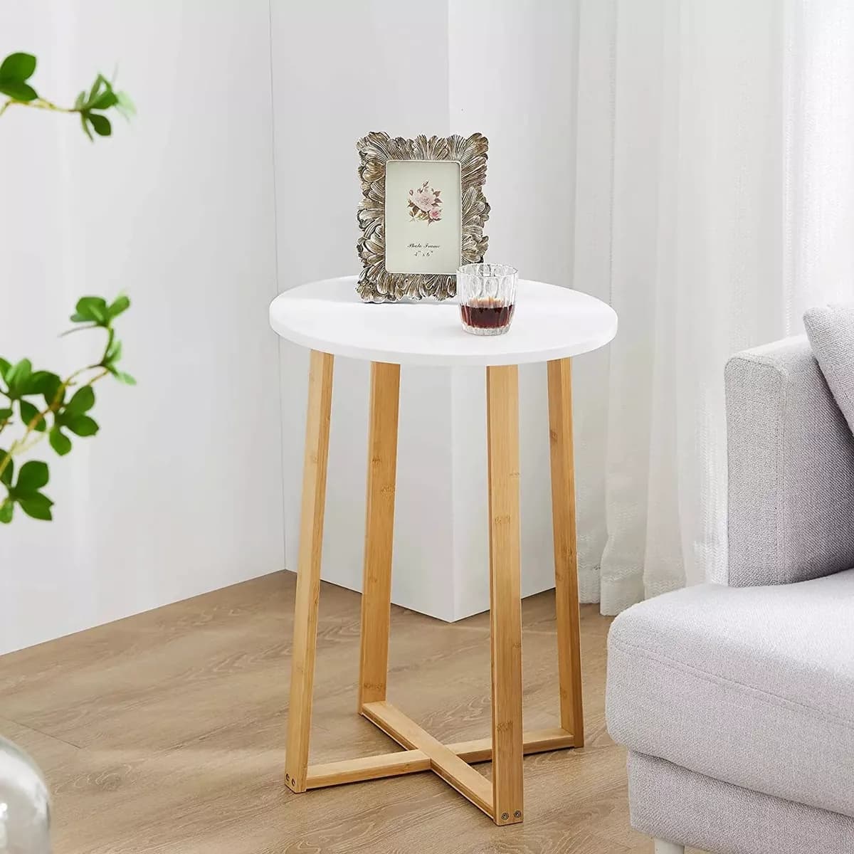 Mesa Redonda Auxiliar Bamboo Madera 40x40x60 Cm — miniatura 3