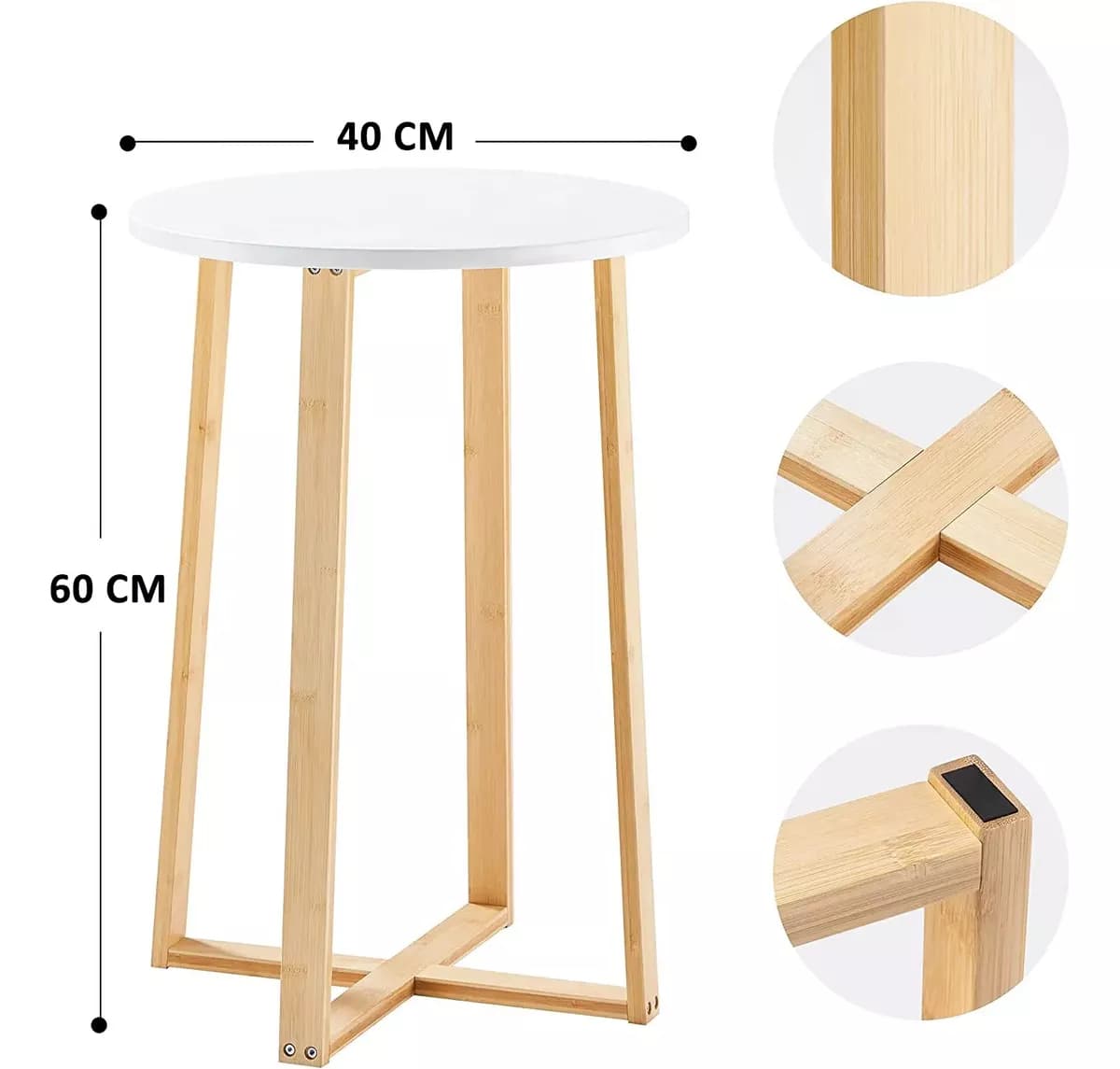 Mesa Redonda Auxiliar Bamboo Madera 40x40x60 Cm — miniatura 4