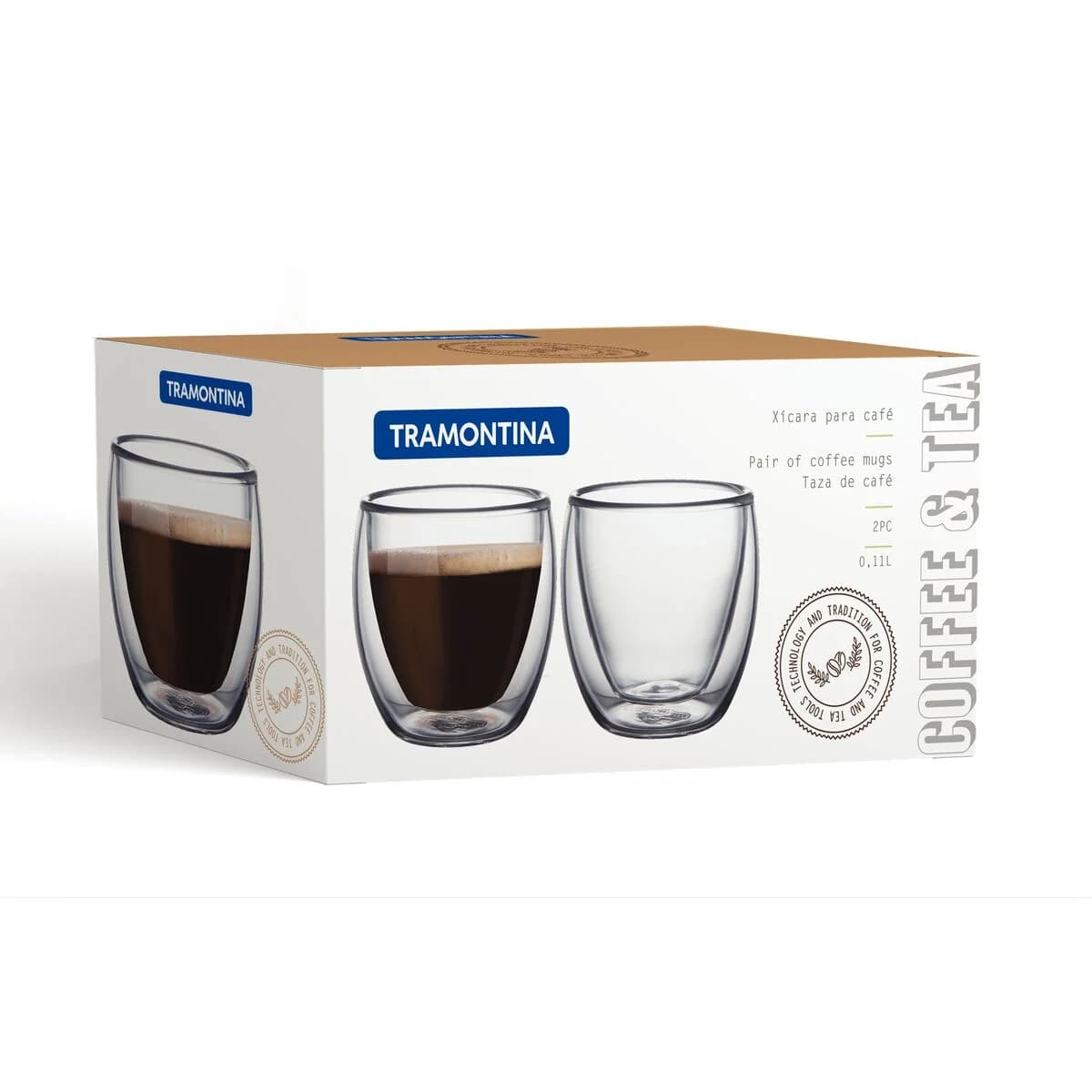 Vaso Doble Vidrio Tramontina Termico 110 Ml Cafe X2 Unid. — miniatura 2