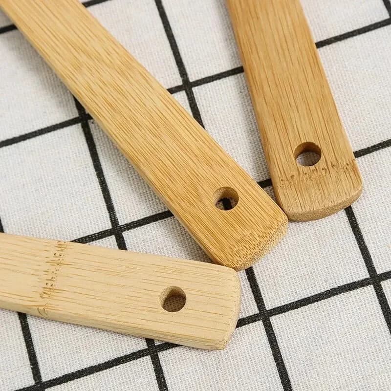 Juego De Menage Bambu Madera Espatula 6 Piezas Con Base — miniatura 2