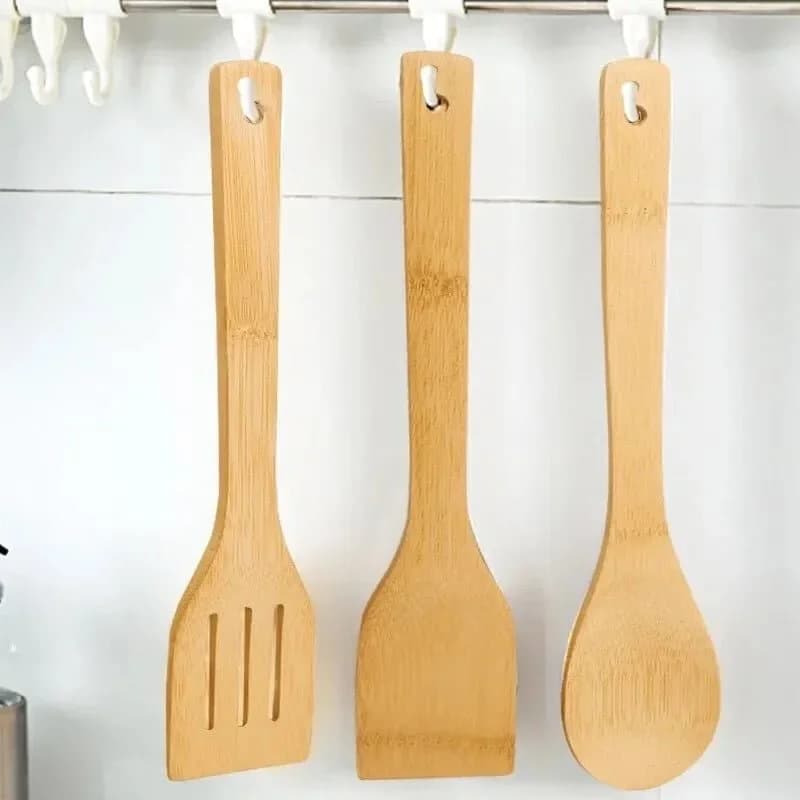 Juego De Menage Bambu Madera Espatula 6 Piezas Con Base — miniatura 3