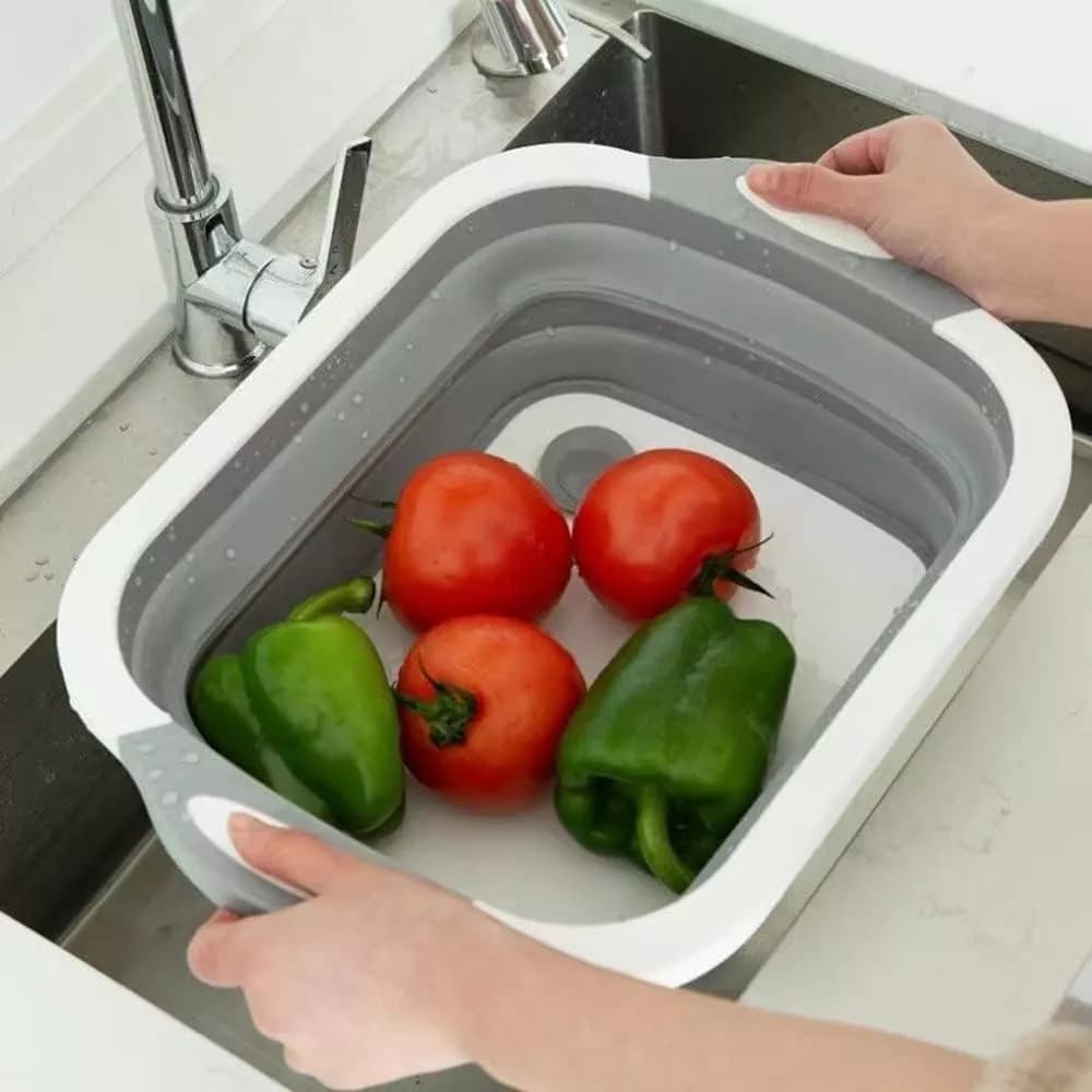 Tabla Cortar Picar Bandeja Colador Canasto Plegable Silicona — miniatura 2