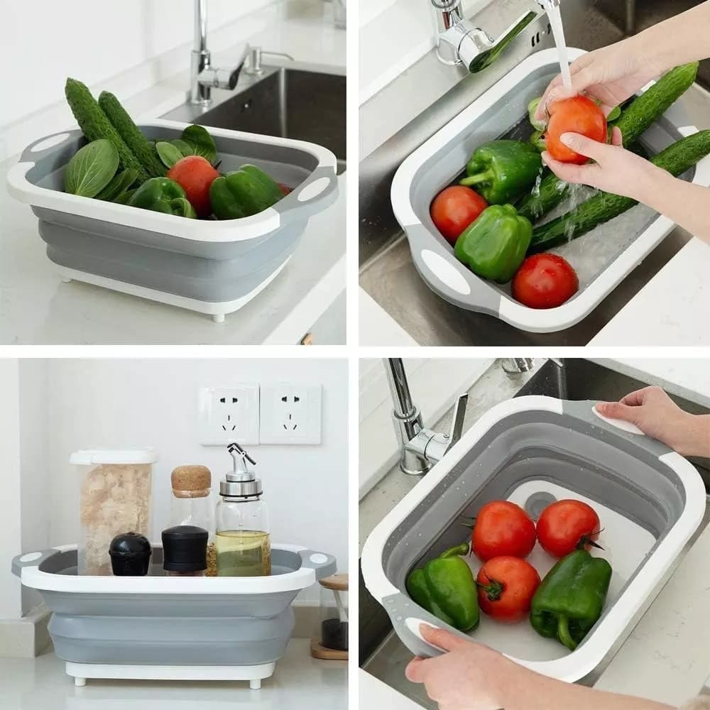 Tabla Cortar Picar Bandeja Colador Canasto Plegable Silicona — miniatura 3