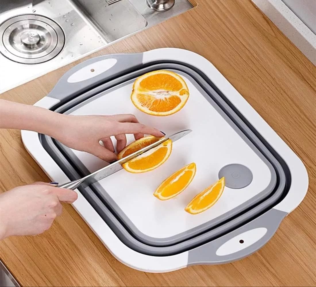 Tabla Cortar Picar Bandeja Colador Canasto Plegable Silicona — miniatura 4