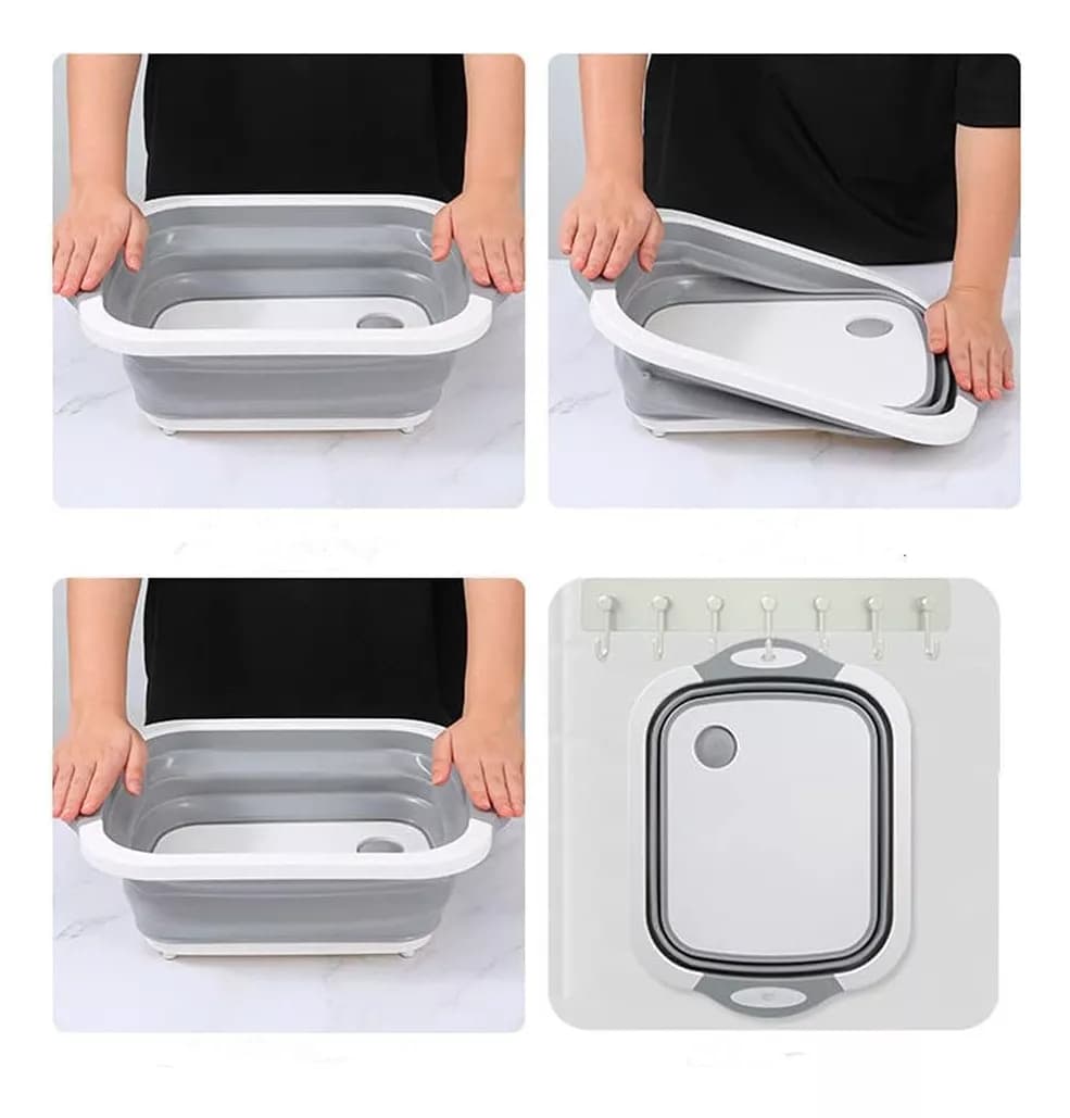 Tabla Cortar Picar Bandeja Colador Canasto Plegable Silicona — miniatura 5