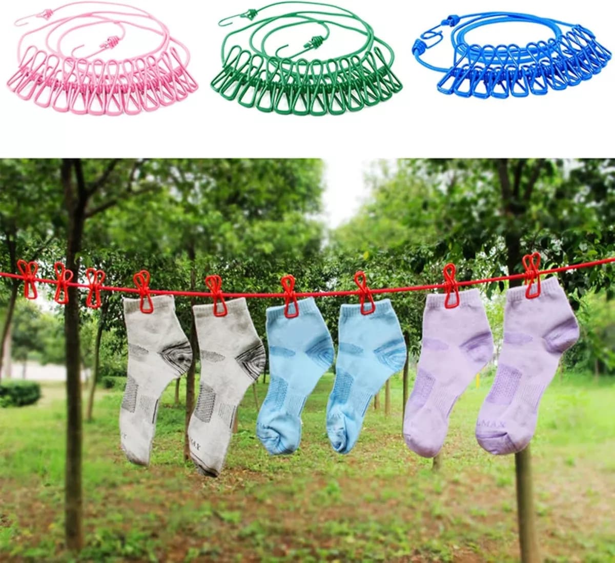 Tendedero Para Ropa Cuerda Elástico Con 12 Palillos 180 Cm — imagen 4 de 5