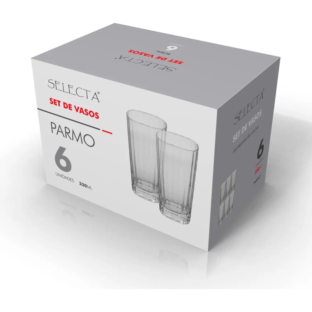 Set X6 Vaso Alto De Vidrio Agua Jugo Refresco 330ml Parmo — miniatura 2