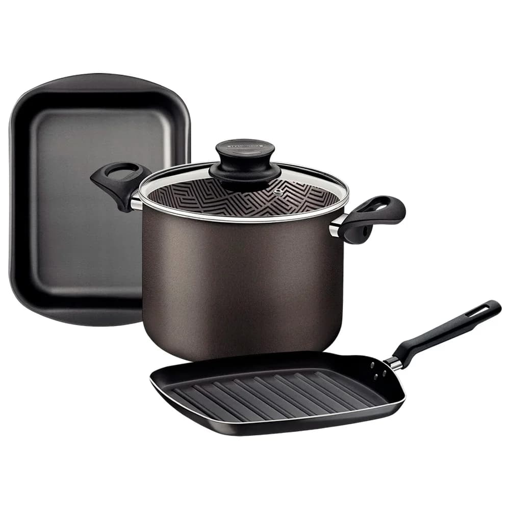Juego Tramontina Kit Olla Asadera Bifera 3 Piezas Teflon — imagen 1 de 1