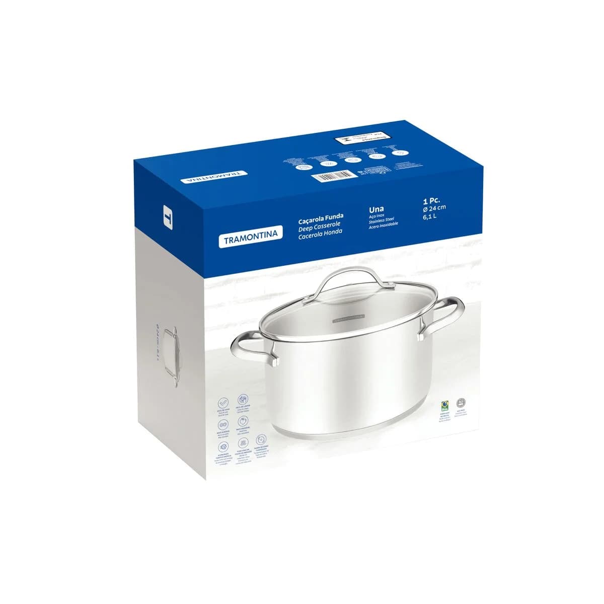 Olla Tramontina Induccion 24 Cm 6,10 Litros Acero Inox Una — miniatura 2