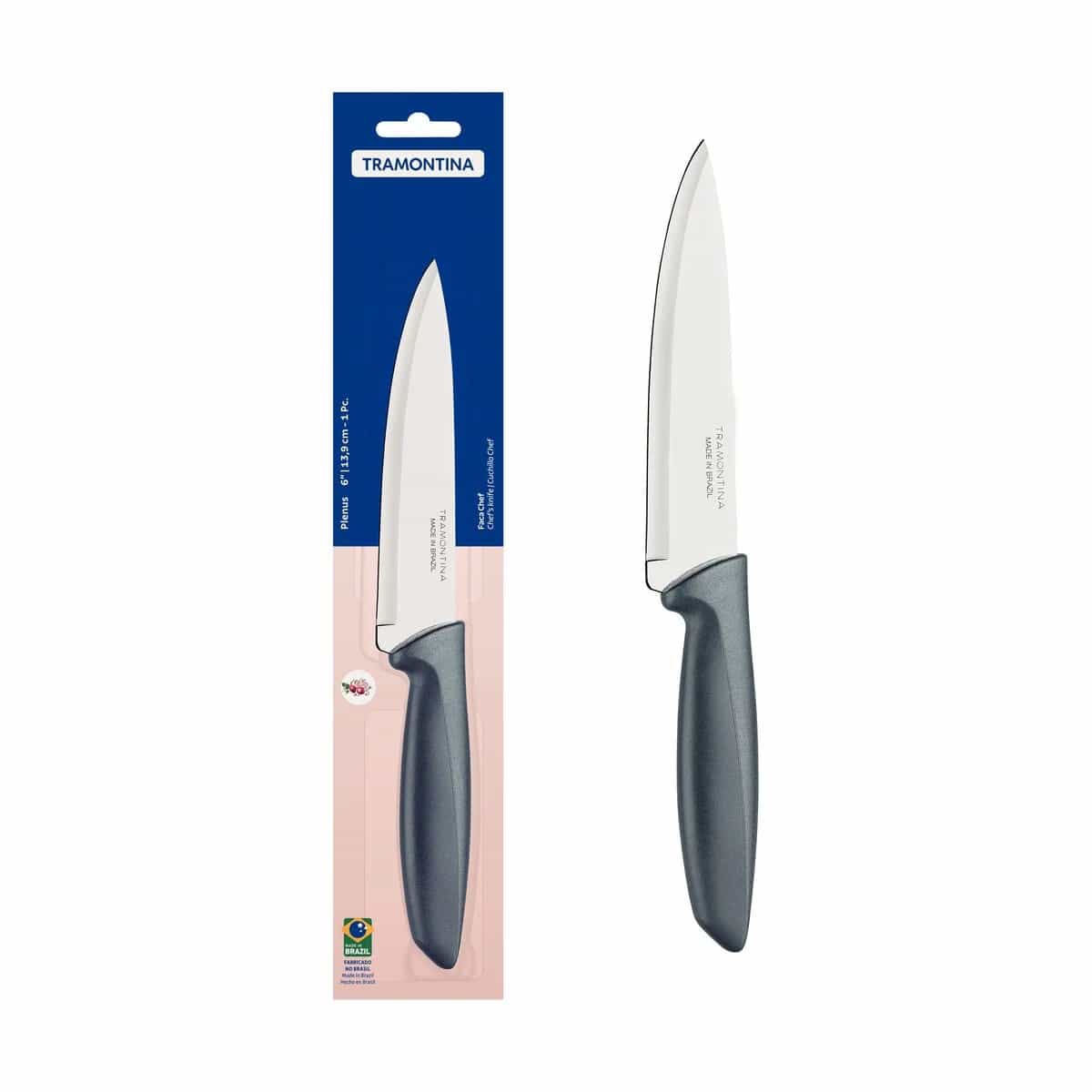 Cuchillo chef Tramontina Plenus de acero inoxidable 6 pulgadas con mango gris