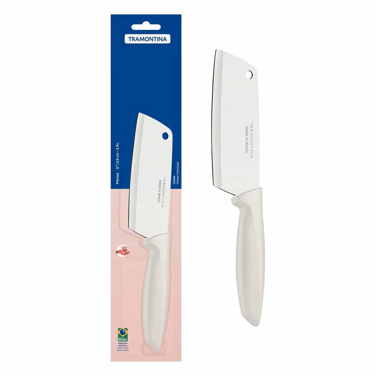 Hachuela Tramontina Plenus de acero inoxidable 5 pulgadas con mango off white