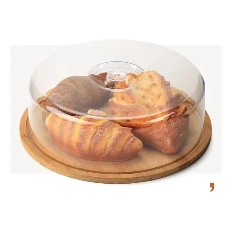 Campana Cupula Plato Para Tortas Acrilico Y Madera 28 Cm — miniatura 3